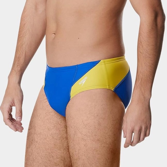 Speedo Swimsuit Brief PowerFlex Eco Revolve Splice Blue/Yellow Size 26 (XS) - Picture 2 of 7